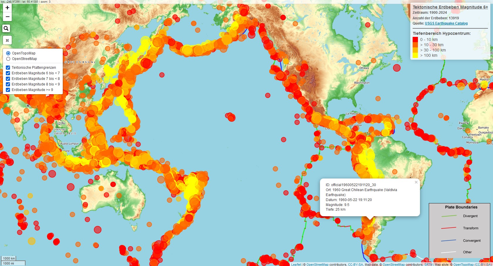 M6+ Earthquakes 1900-2024